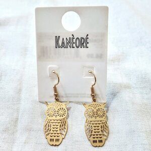 NWT Kanèoré Women's Gold Tone Owl Dangle Earrings